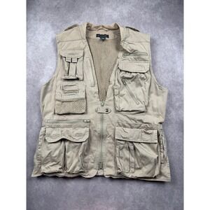 Banana Republic Men L Khaki Cotton Utility Fishing Safari Cargo Pockets Vest